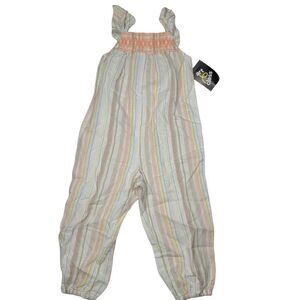 Toddler Girls Striped Smocked Tank Jumpsuit art class White 3T NEW
